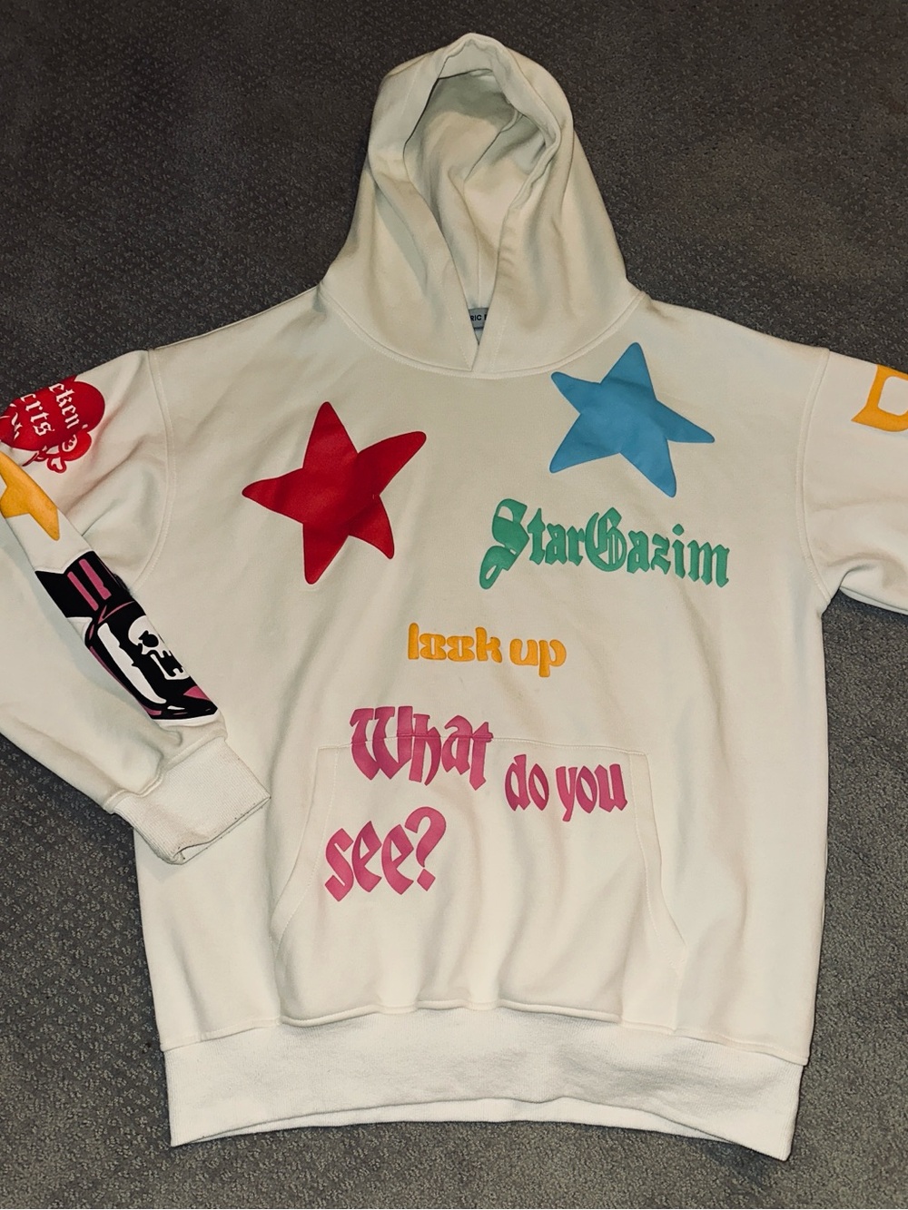 Never wore! Aelfric Eden Cream Hoodie with Blue Accent Street Style Graphics